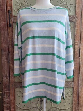 Ann Taylor Silk Blend Knit Striped Lightweight 3/4 Sleeve Tunic Sweater | Medium